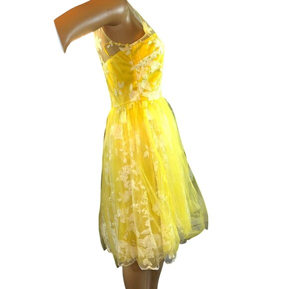 maniju Womens Sleeveless Floral Embroidered Dress Tulle Yellow Small Fairy Cotta - Picture 6 of 9